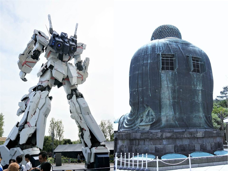 The Life Sized UNICORN GUNDAM Statue 実物大ユニコーンガンダム立像 2018 / The Great Buddha and Kotoku-in 鎌倉大仏高徳院 2012