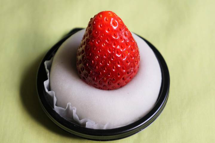 A strawberry and red bean rice cake いちご大福 ICHIGO DAIFUKU