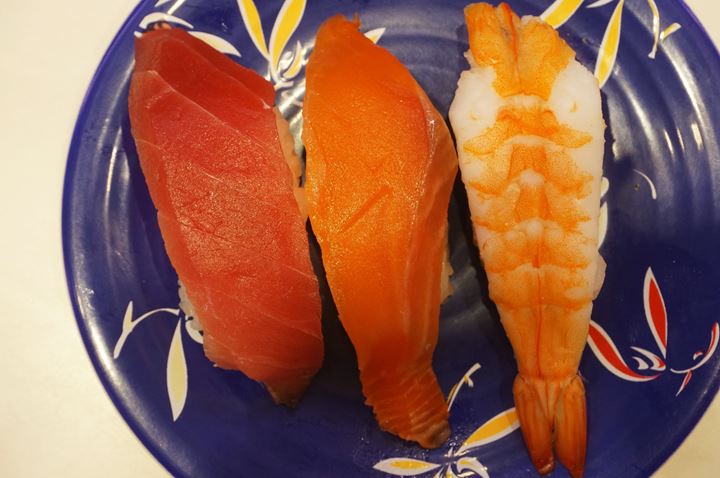Tuna Salmon Prawn まぐろ サーモン えび - Sushi Go Round KAISEN MISAKIKO 回転寿司 海鮮三崎港