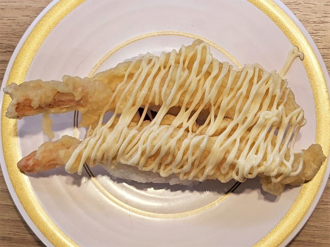 Shrimp Tempura with Mayonnaise えび天にぎり（マヨ） KAPPASUSHI (KAPPAZUSHI) かっぱ寿司