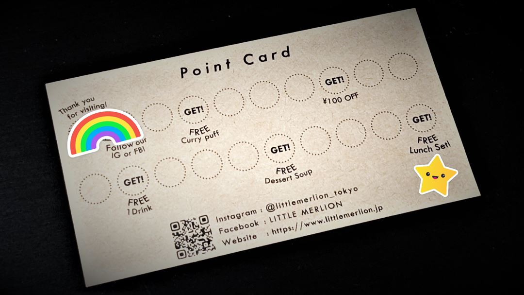 Point Card ポイントカード Singaporean Cafe and Bar LITTLE MERLION シンガポール カフェバー リトルマーライオン in Tokyo Japan 東京 足立区 西新井