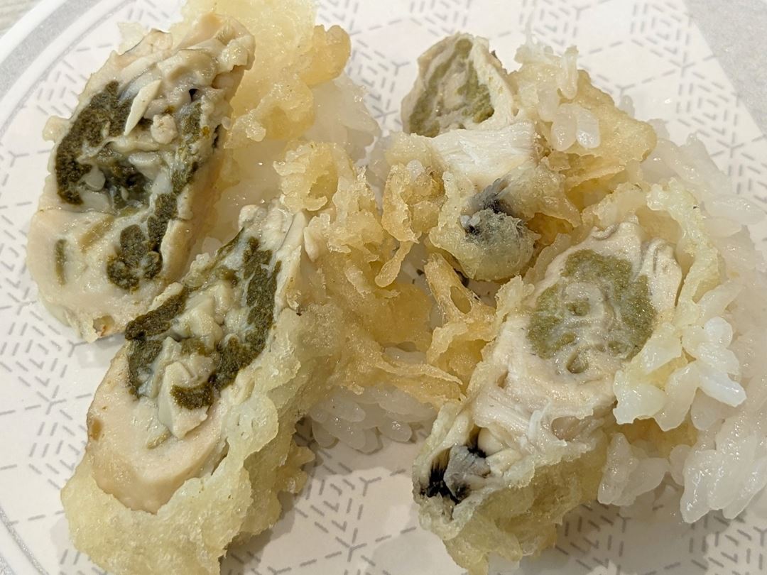 広島県産牡蠣の天ぷら握り Boiled Oyster Tempura かき はま寿司 HAMASUSHI