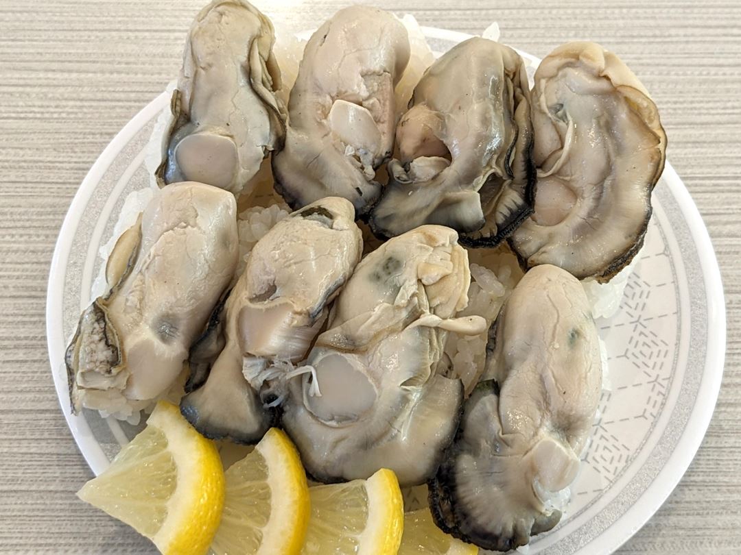 広島県産浜茹で牡蠣握り Boiled Oyster かき HAMAZUSHI はま寿司 HAMASUSHI