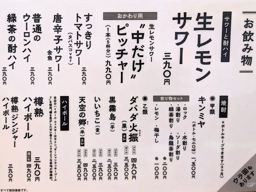 2024年12月 2025年1月 メニュー 大衆鳥料理 鳥ボーン 高知 居酒屋 鶏肉