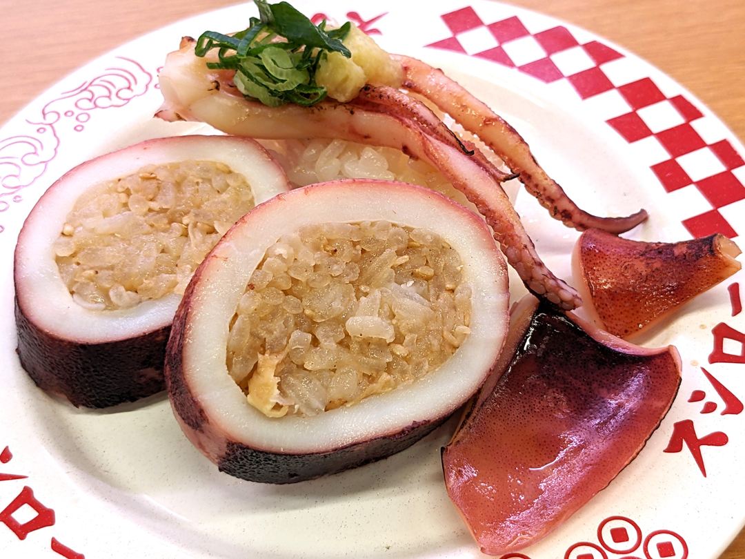 スシロー いか飯風すしとゲソにぎり Rice-stuffed Squid SUSHIRO