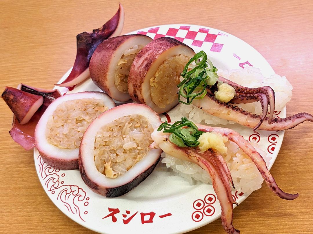 スシロー いか飯風すしとゲソにぎり Rice-stuffed Squid SUSHIRO