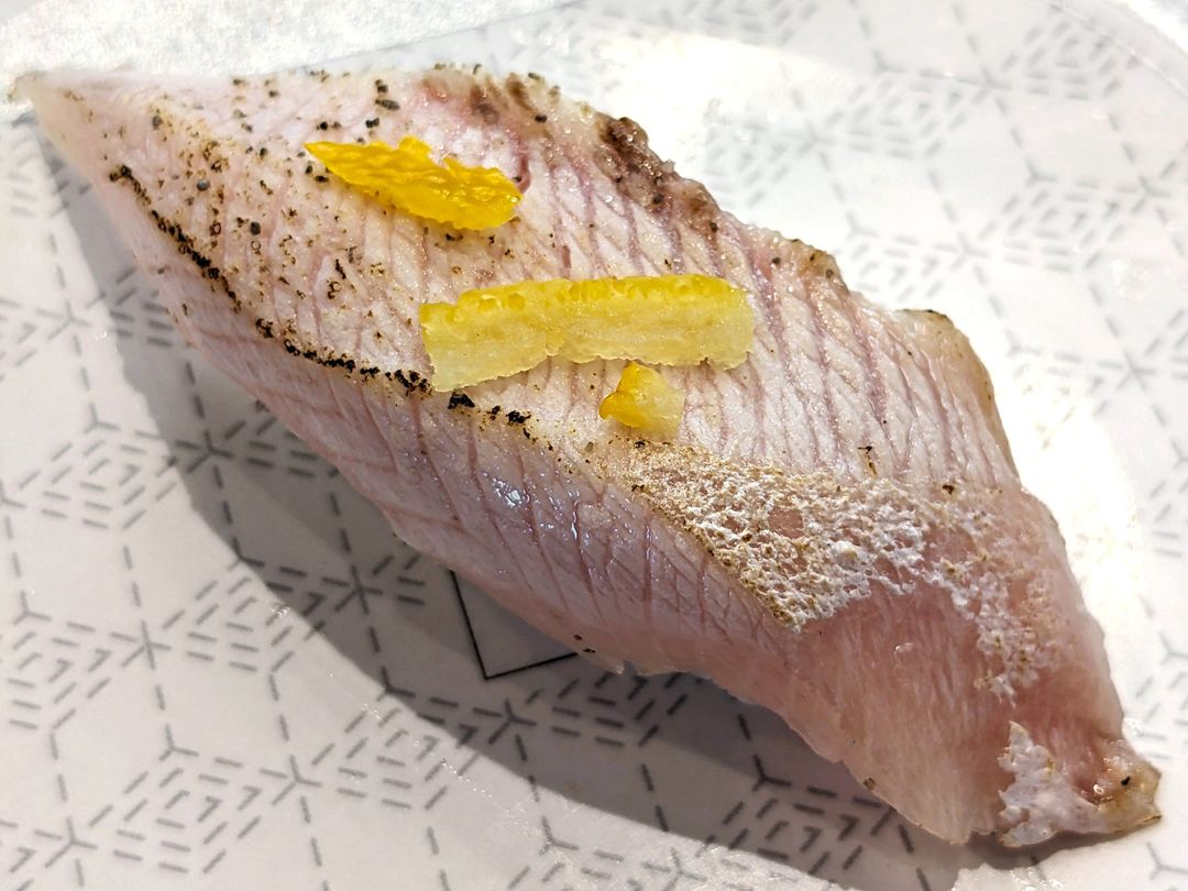 炙り大切りとろはまち ゆず塩 はま寿司 Fatty Yellowtail IKE-JIME HAMASUSHI